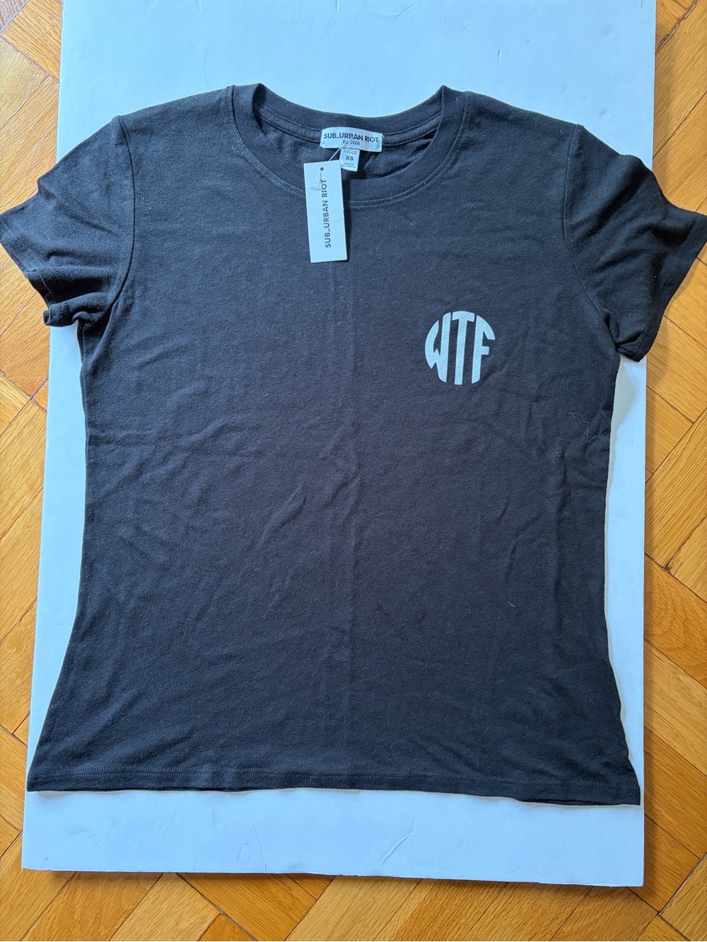 Sub_Urban Riot Black Tee w White 'WTF' Chest Graphic  What the F Sz XS